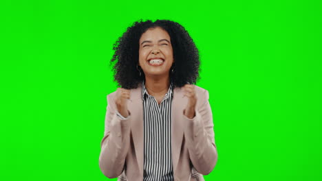 Green-screen,-money-rain-and-excited-woman