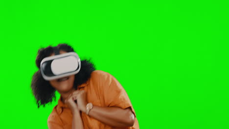 Green-screen,-fight-and-woman-with-virtual-reality