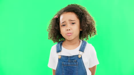 Sad,-unhappy-and-face-of-a-child-on-a-green-screen