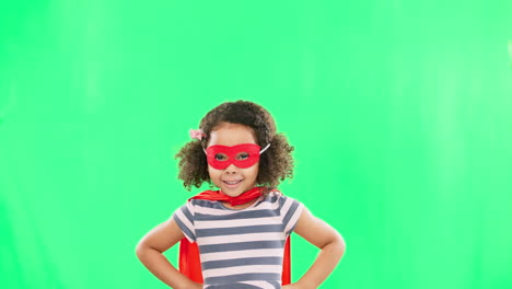 Child,-superhero-and-hand-to-fly-on-green-screen