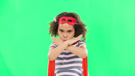 Superhero,-child-and-stop-sign-on-green-screen