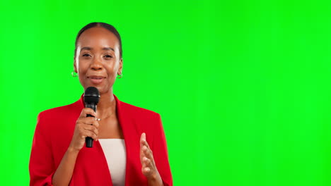 Green-screen,-microphone-and-black-woman-face