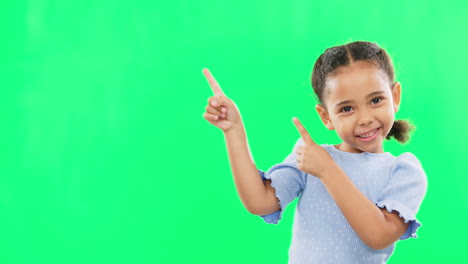 Happy,-pointing-and-mockup-with-girl-in-studio