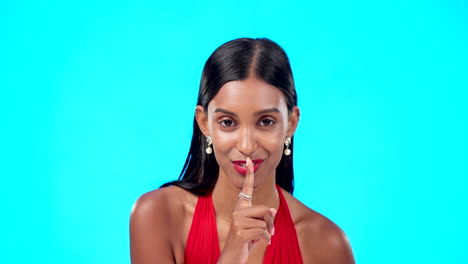 Secret,-face-and-woman-with-finger-on-lips