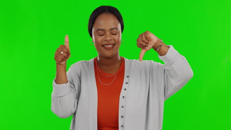 Green-screen,-review-and-black-woman-with-a-thumbs