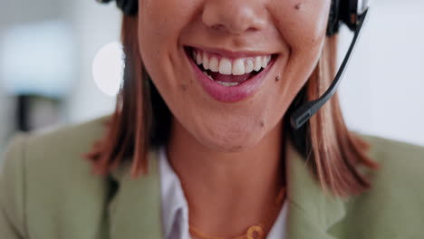 Call-center,-mouth-and-woman