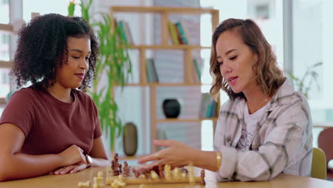 Strategy,-sweeping-and-women-playing-chess