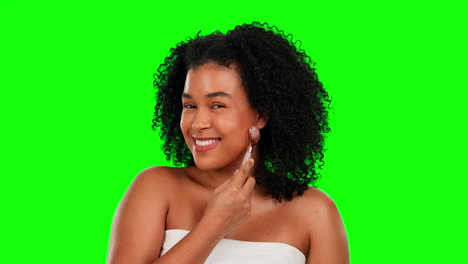 Face-roller,-beauty-and-woman-on-green-screen