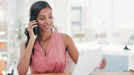 Phone-call,-documents-and-talking-woman-in-startup