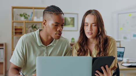 Startup,-laptop-and-black-man-with-woman