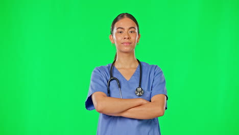 Healthcare,-confidence-and-woman-doctor-on-green