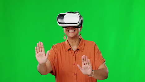 VR,-green-screen-and-woman-in-3D-metaverse