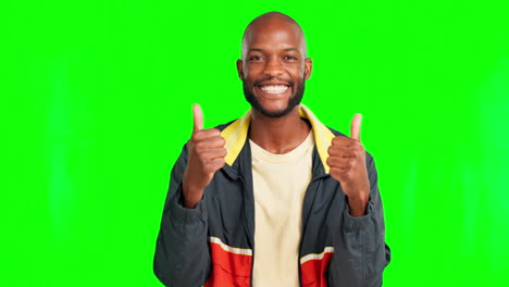 Thumbs-up,-green-screen-and-face-of-black-man