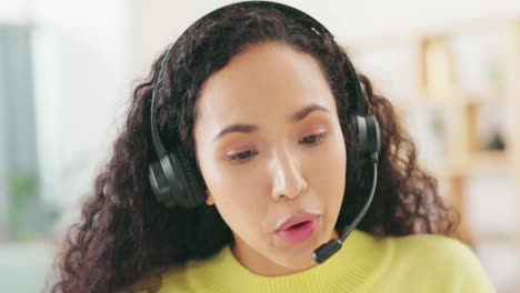 Remote-work,-talking-or-woman-in-a-telemarketing