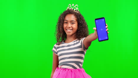 Phone,-girl-and-princess-with-green-screen
