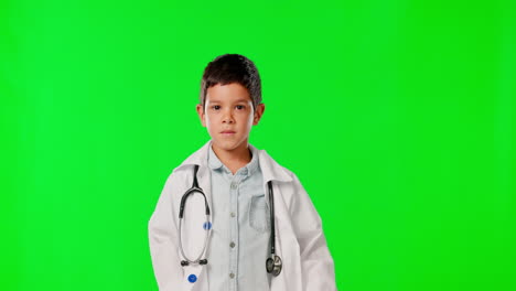 Portrait,-kids-and-a-boy-doctor-on-a-green-screen