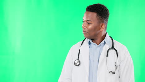 Doctor,-hand-and-black-man-with-space-on-green