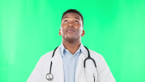 Doctor,-face-and-black-man-pointing-up-to-green