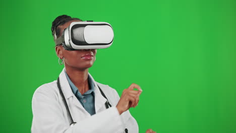 Arzt,-Grüner-Bildschirm-Oder-Schwarze-Frau-Im-VR-Headset