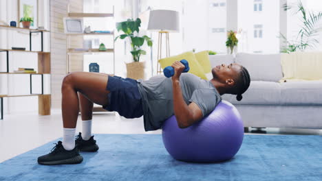 Fitness,-home-workout-and-a-black-man-lifting