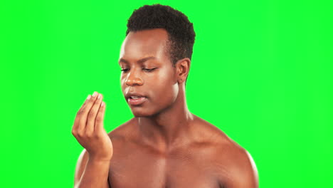 Green-screen,-man-and-check-bad-breath-for-hygiene