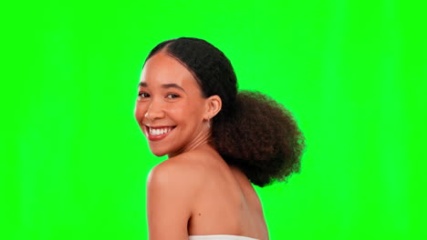 Happy,-skincare-and-face-of-woman-on-green-screen