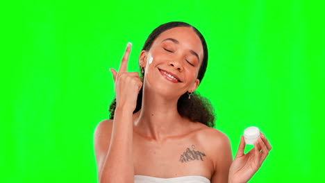 Beauty,-cream-and-face-of-woman-on-green-screen