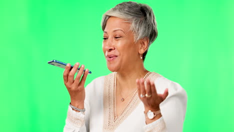 Cellphone,-voice-chat-and-woman-on-green-screen