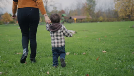 Mom-and-son-are-walking-in-the-autumn-park