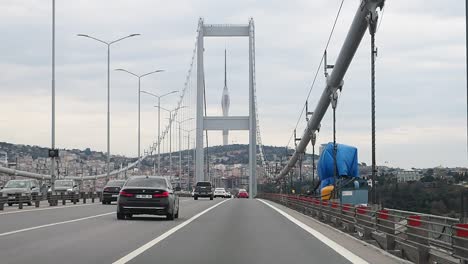 Turkey-istanbul-12-january-2023-driving-on-bosphorus-bridge-in-istanbul,-turkey