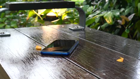Forget-smartphone-on-a-park-bench,-lost-smart-phone-,