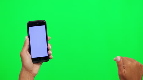 Phone,-mockup-and-touch-with-hand-on-green-screen