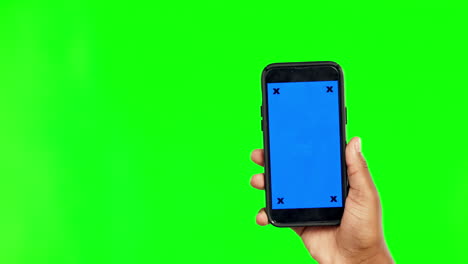 Person,-hands-and-phone-mockup-on-green-screen