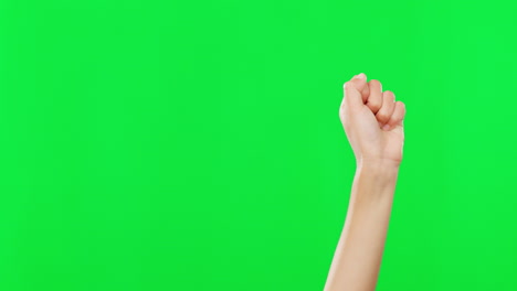 Person,-hands-and-fist-in-protest-on-green-screen