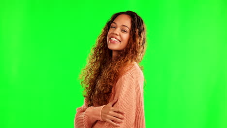 Happy,-smile-and-portrait-a-woman-on-green-screen