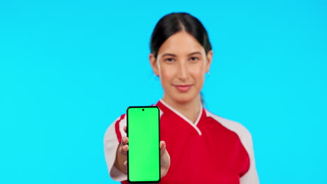 Phone,-woman-and-green-screen