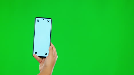 Person,-hands-and-phone-mockup-on-green-screen