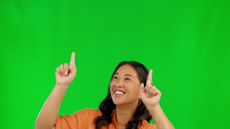 Happy-asian-woman,-pointing