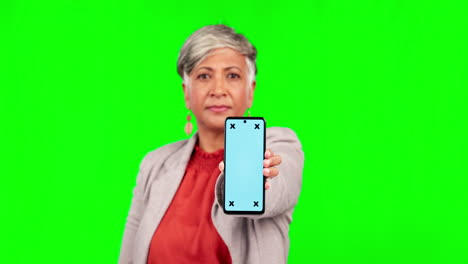 Phone,-green-screen-and-senior-woman