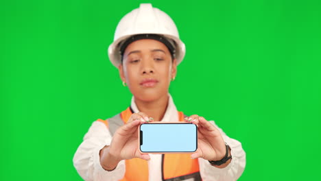 Green-screen,-phone-and-portrait-of-construction