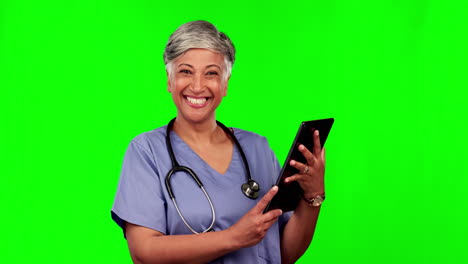 Tablet,-happy-and-female-doctor-in-a-studio