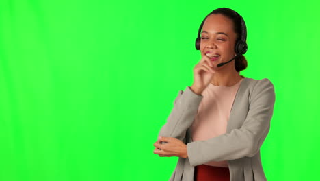 Face,-green-screen-and-woman-with-telemarketing