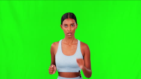 Woman,-running-and-fitness-on-green-screen