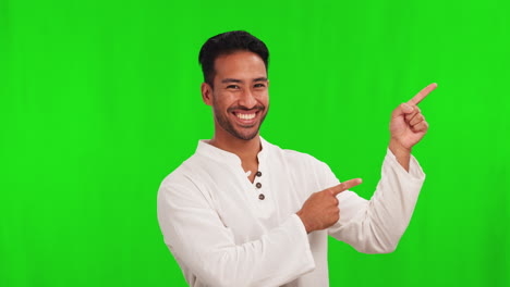 Asian-man,-tai-chi-and-pointing-on-green-screen