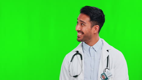 Arzt,-Zeigt-Und-Daumen-Hoch-Auf-Grünem-Bildschirm