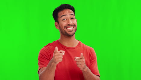Green-screen,-yes-and-man-face-with-hand-pointing