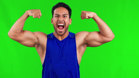 Muscular-asian-man,-arm-flex