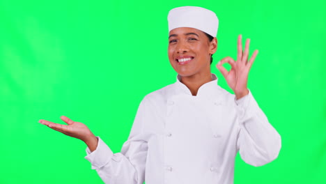 Green-screen,-chef-and-hand-sign-for-ok