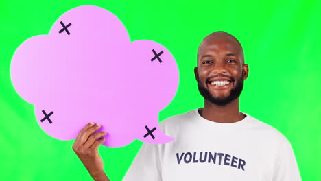 Speech-bubble,-volunteer-and-a-black-man-on-green