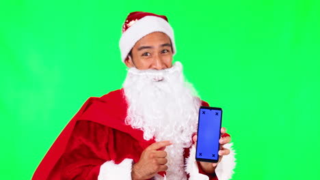 Man,-Santa-and-phone-mockup-on-green-screen